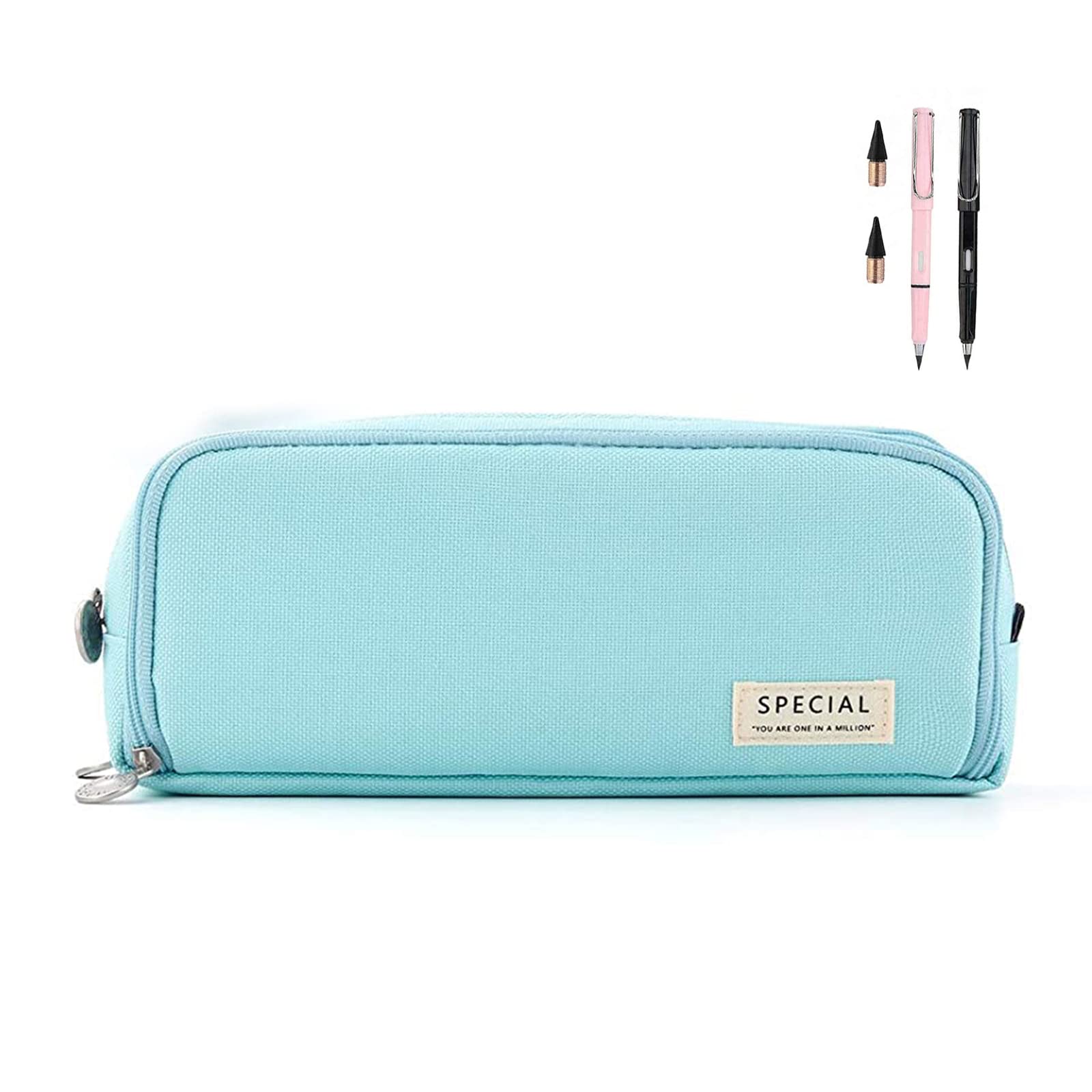 BOUILLIM Large Capacity Pencil Case Compartment Canvas Pencil Pouch for  Boys Girls School Students（Light Blue）