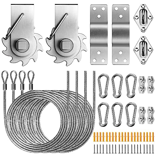 UIRWAY Shade Sail Hardware Winch Set Kit 60Pcs Stainless Steel Hardware Kit for Rectangle Triangle Canopy Heavy Duty Anti-Rust Hardware Kit Set for Outdoor Garden Patio(Ratchet Winch +304 Wire Rope)