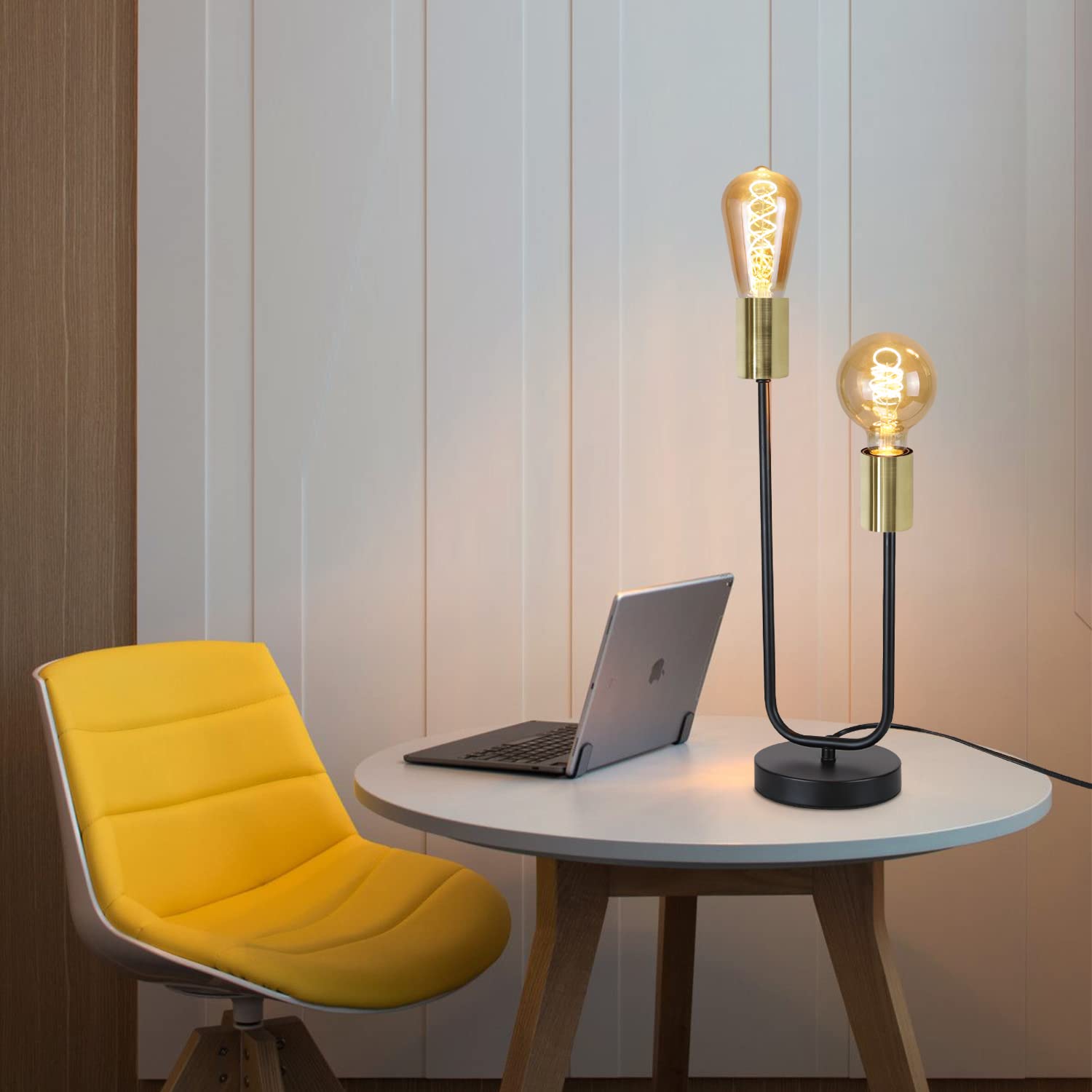 CBJKTX 2er Tischlampe Vintage Tischleuchte E27 - Retro Nachttischlampe in | Schwarz Gold mit 2 Flammig Industrial Schlafzimmer Nachtlicht aus Metall Schreibtischlampe mit Kabel für Wohnzimmer