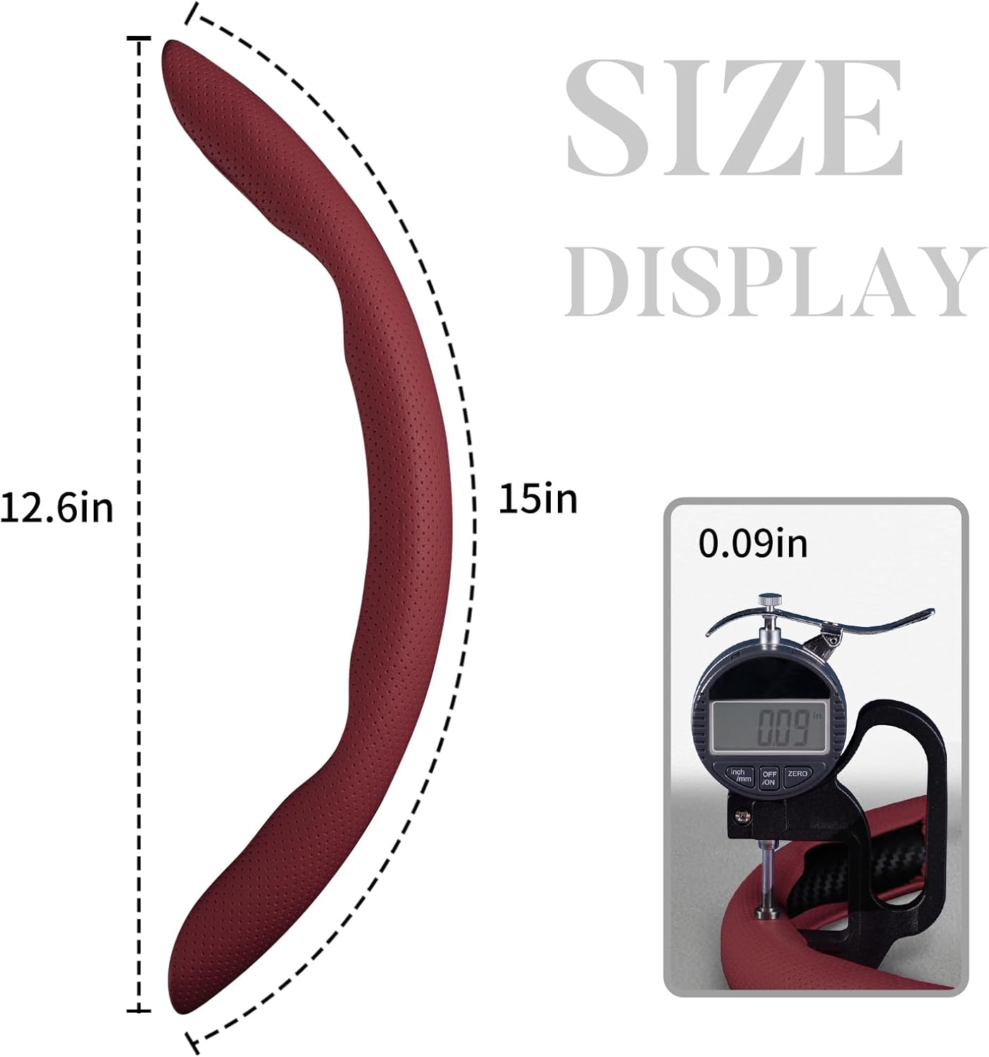Car Steering Wheel Cover Leather Snap On 3Pcs Set Non-Slip Protector Wrap Steering Wheel Accessories 14.5-15 inch Universal Wine Red - Image 5