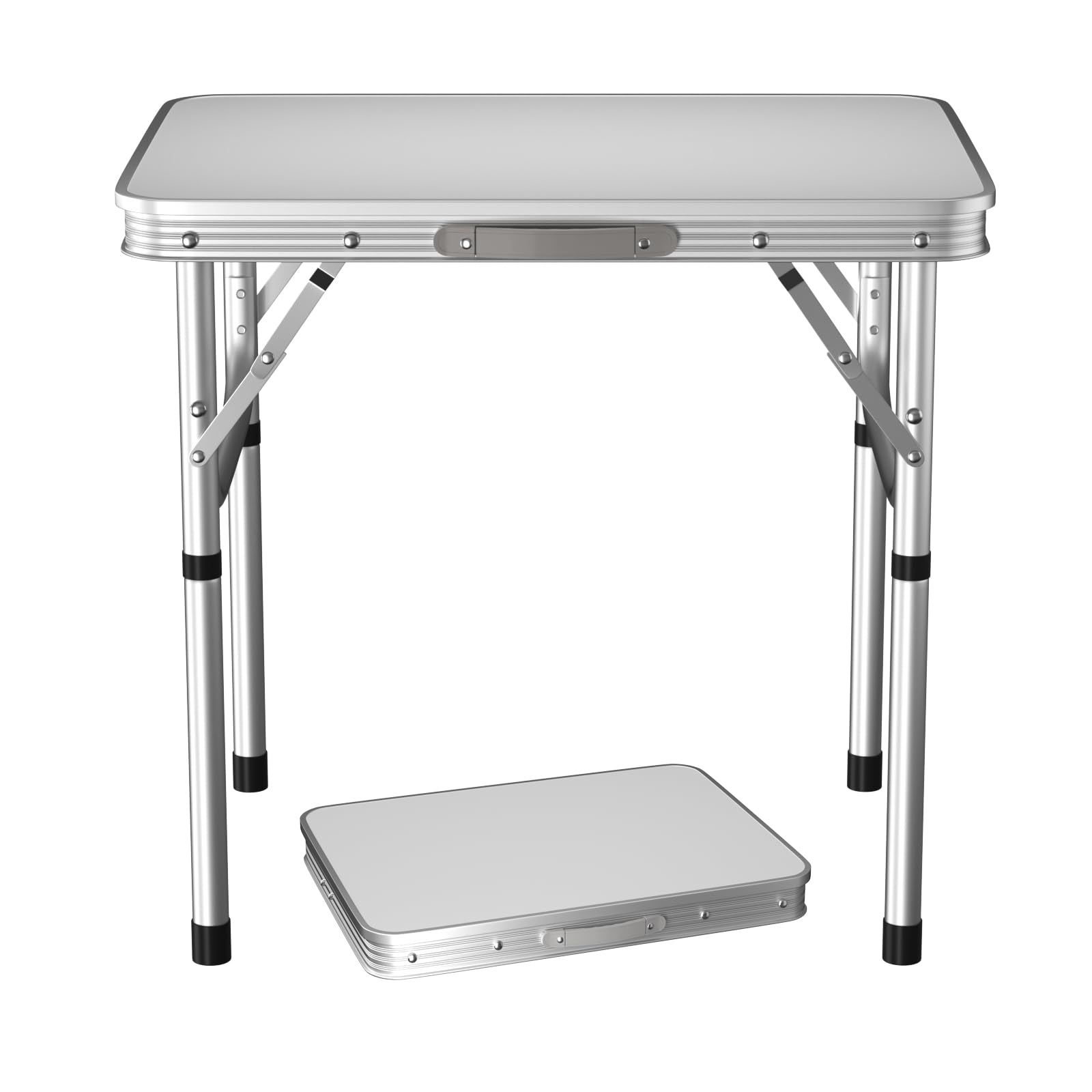 EFAN Folding Table 2ft Heavy Duty Adjustable Height Camping Tables, Portable Picnic table with Carry Handle, For Indoor Outdoor Garden Party BBQ, Unfold size: 60x 45x26/56cm