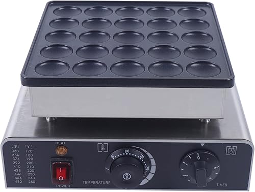 Mini panqueques holandés, 25 piezas de panqueques comerciales eléctricos, mini panqueques holandeses, horneador antiadherente de acero inoxidable