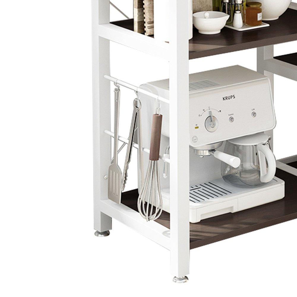 DlandHome Scaffale Cucina Salvaspazio, Supporto per Microonde e Forno, Mensola Cucina per Mettere Piatti e Ciotole, 6 Portaspezie con 1 Cestello in Ferro + 3 Gancio, Nero