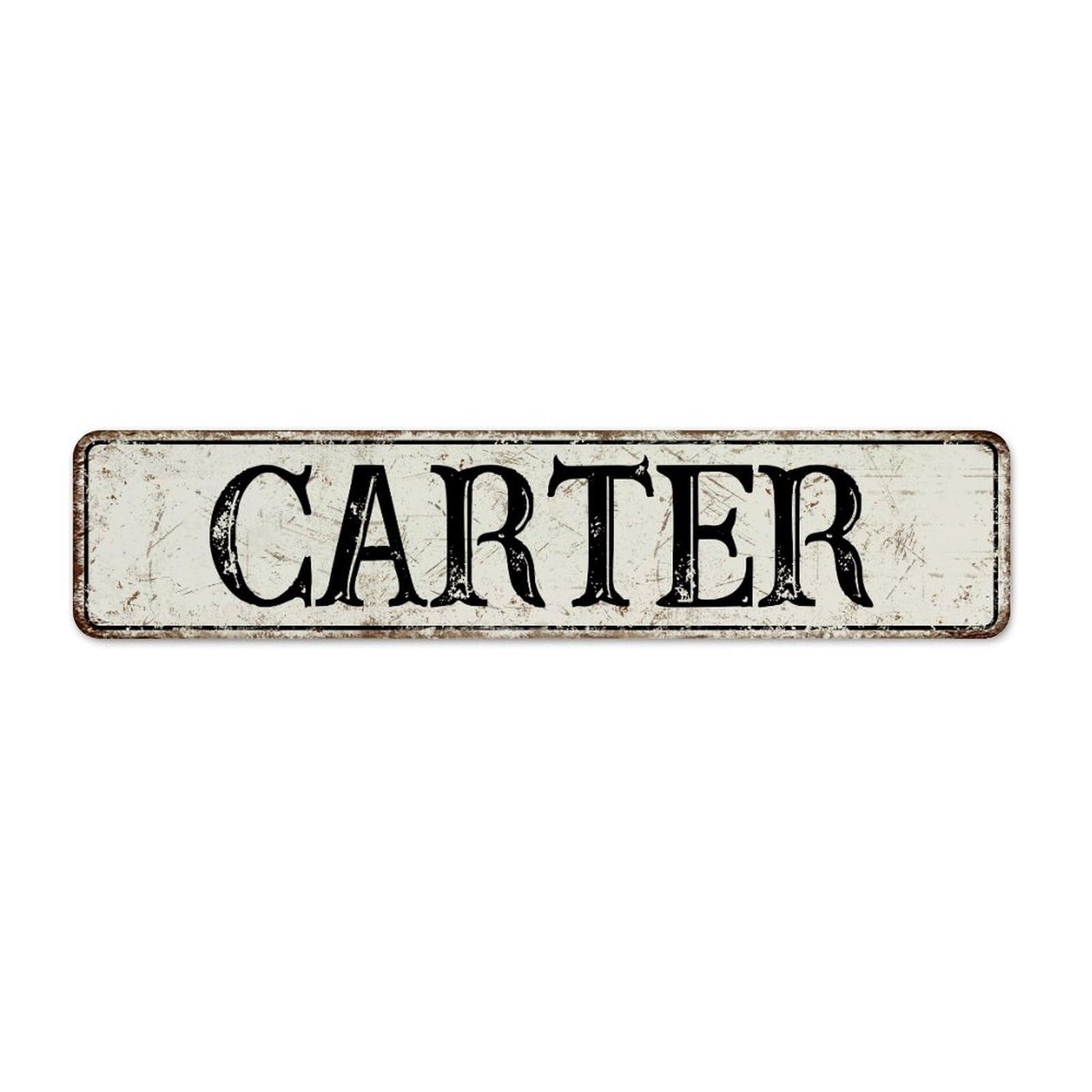 Carter 4x18 Inch Metal Sign Farmhouse Entryway Business Living Room Room Decor for Men Metal Plaque Garage Signs for Cabin