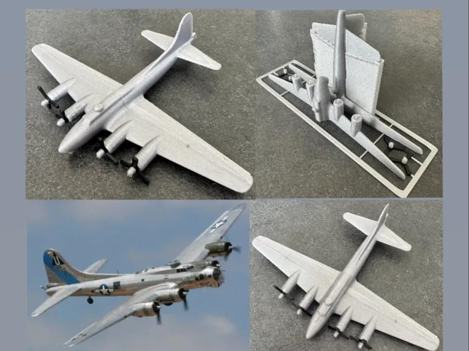 Beoals Die-Cast Model Aircraft, 4-Engine Transport Plane, Silver Metallic Finish, Collectible Scale Replica 1