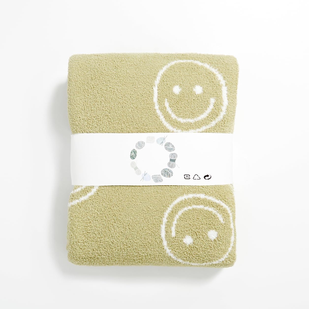 Smiley Face Reversible Sage Green Throw Blanket - Super Soft Cozy Warm Fluffy for Couch Bed Sofa - Aesthetic (63" L x 51" W)