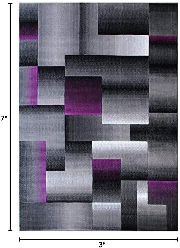 Champion Rugs Modern Geometric Abstract Boxes and Squares Purple Grey Black Carpet Bedroom Living Room Contemporary Dining (5’ 3” X 7’ 5”)