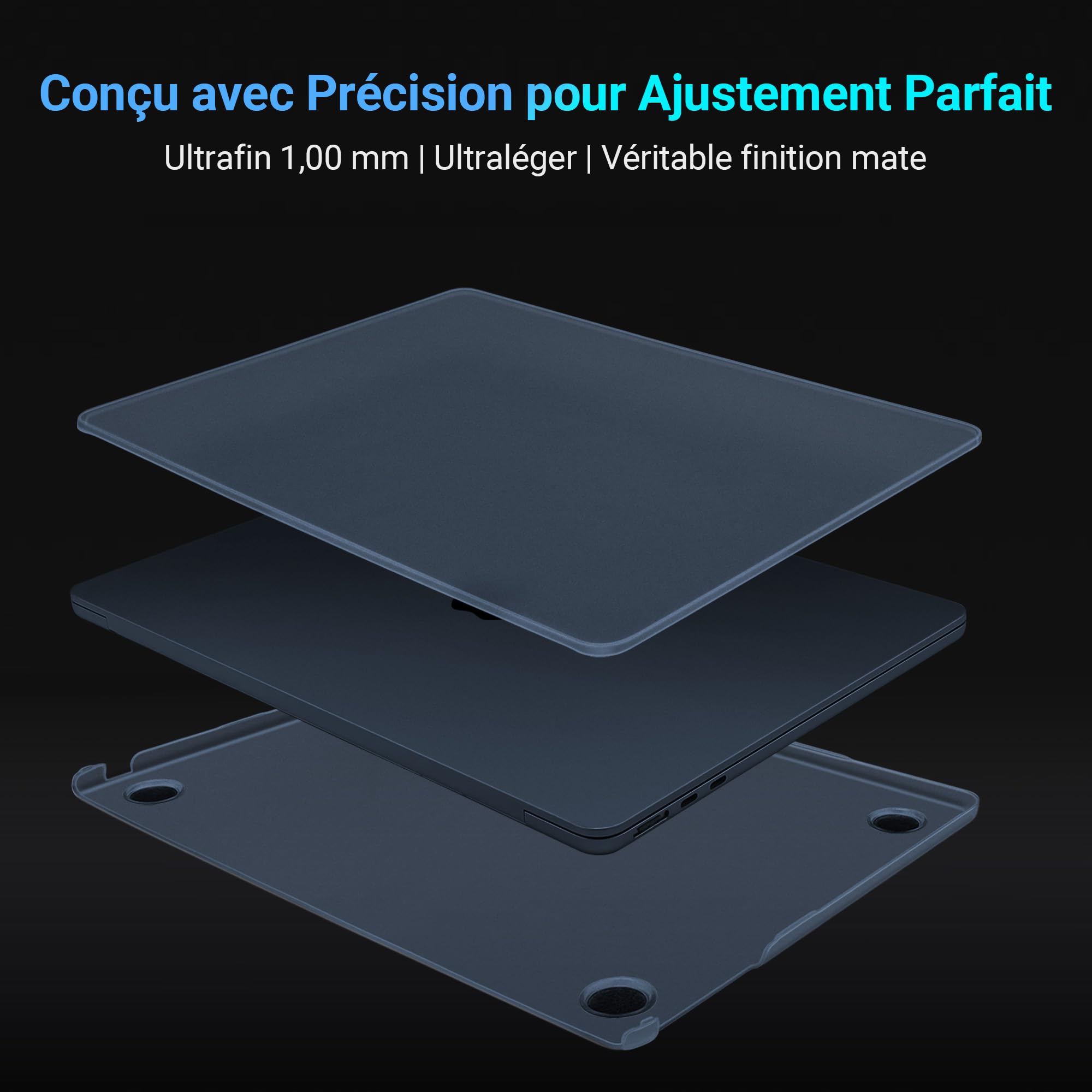 TECOOL Coque Ultrafine MacBook Air 15 Pouces M5 M4 M3 M2 2023-2026 A3448 A3241 A3114 A2941, Anti-Traces Plastique Givré, Bleu Minuit