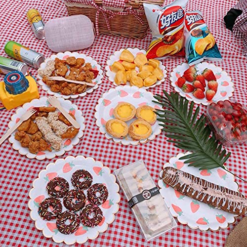 MaitianGuyou Service de table jetable pour fête sur le thème de la fraise, fournitures de décoration comprenant assiettes, serviettes et tasses pour fête de fruits, fête prénatale, pour 20 invités – vue 6