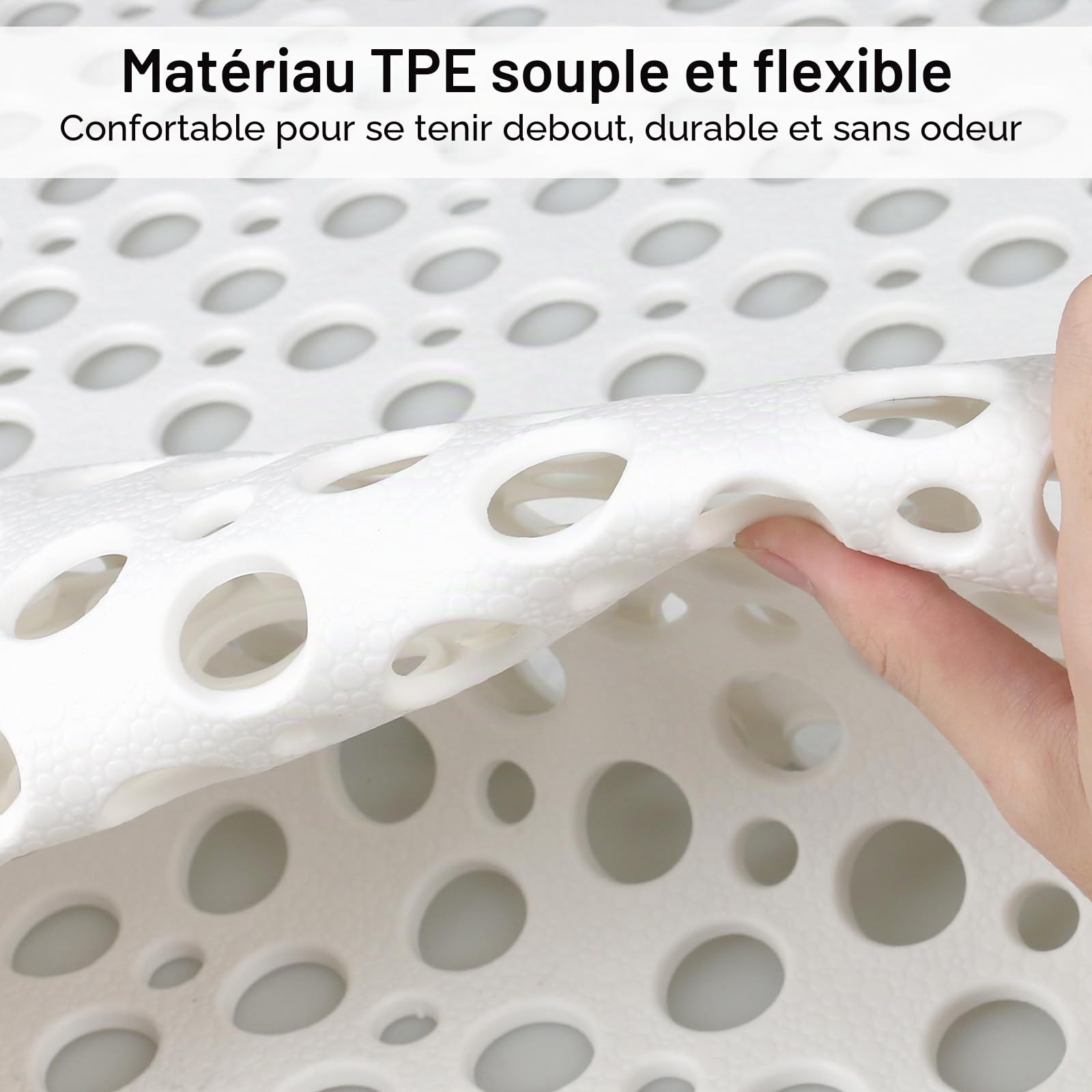 Tapis de douche antidérapant et anti-moisissure : 60 x 90 cm Grand tapis de douche pour bac de douche à l'italienne - Tapis de bain antidérapant en caoutchouc souple pour sol humide - Lavable en
