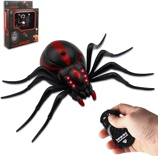Remote Control Spider Toy, Realistic RC Spider Electronic Animal Toy with LED Eyes & Wriggling Legs Electric Wireless Remote Control Spooky Crawlers Prank Halloween Birthday Gifts