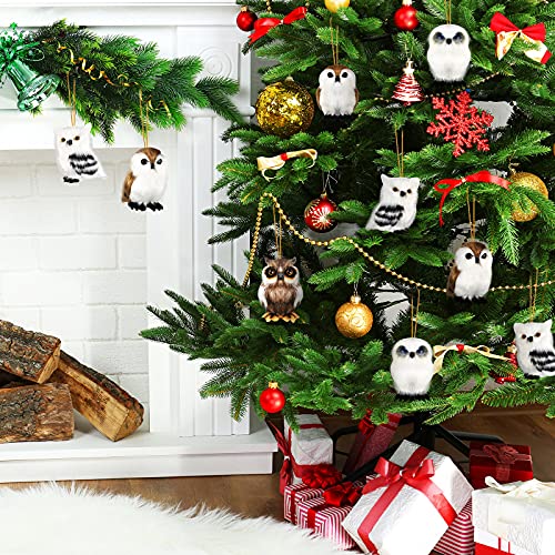 Threan 4 Pieces Hanging Owl White Christmas Ornaments Mini Plush Owl Ornament Christmas Assorted Owl Furry Owl Hanging Decor Christmas Tree Decorations For Christmas Party Home Decoration, 4 Styles #TOP6
