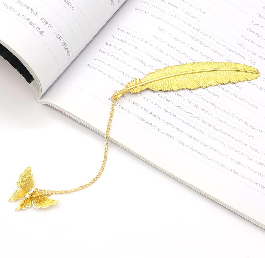 Supvox® Metal Feather Bookmark, Vintage Feather Butterfly Bookmark for Reading Enthusiasts and Gifting, Bookmark Gift for Teachers Women Student, Mothers Day Christmas Appreciation Gifts
