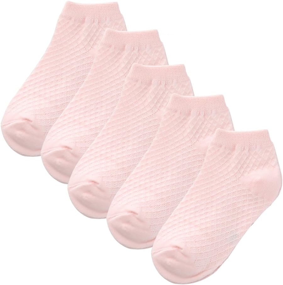 LoochingPack of 5 Mesh Thin Baby Girls Boys Cotton White Socks Toddler Kids No Show Ankle Socks 1-8T