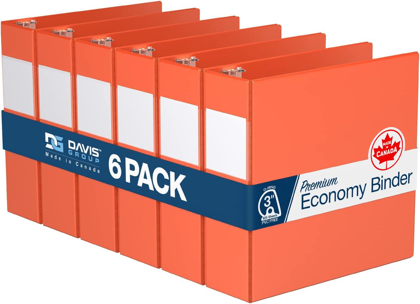 Premium Economy 6-Pack 3-Ring Binders for School or Office, D-Ring Binders, 3 Inch, Orange
