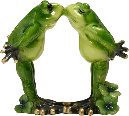 Figura romántica de rana besando pareja de ranas de resina, estatua divertida creativa de ranas verdes, figuras coleccionables para Navidad,