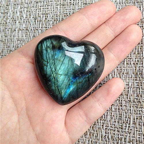 AITELEI Mondstein Kristall Labradorit Palm Stein Heilung Quarz Edelstein Worry Stone Herzform für Schmuck Machen Sorgen Stein Therapie glatt Cover