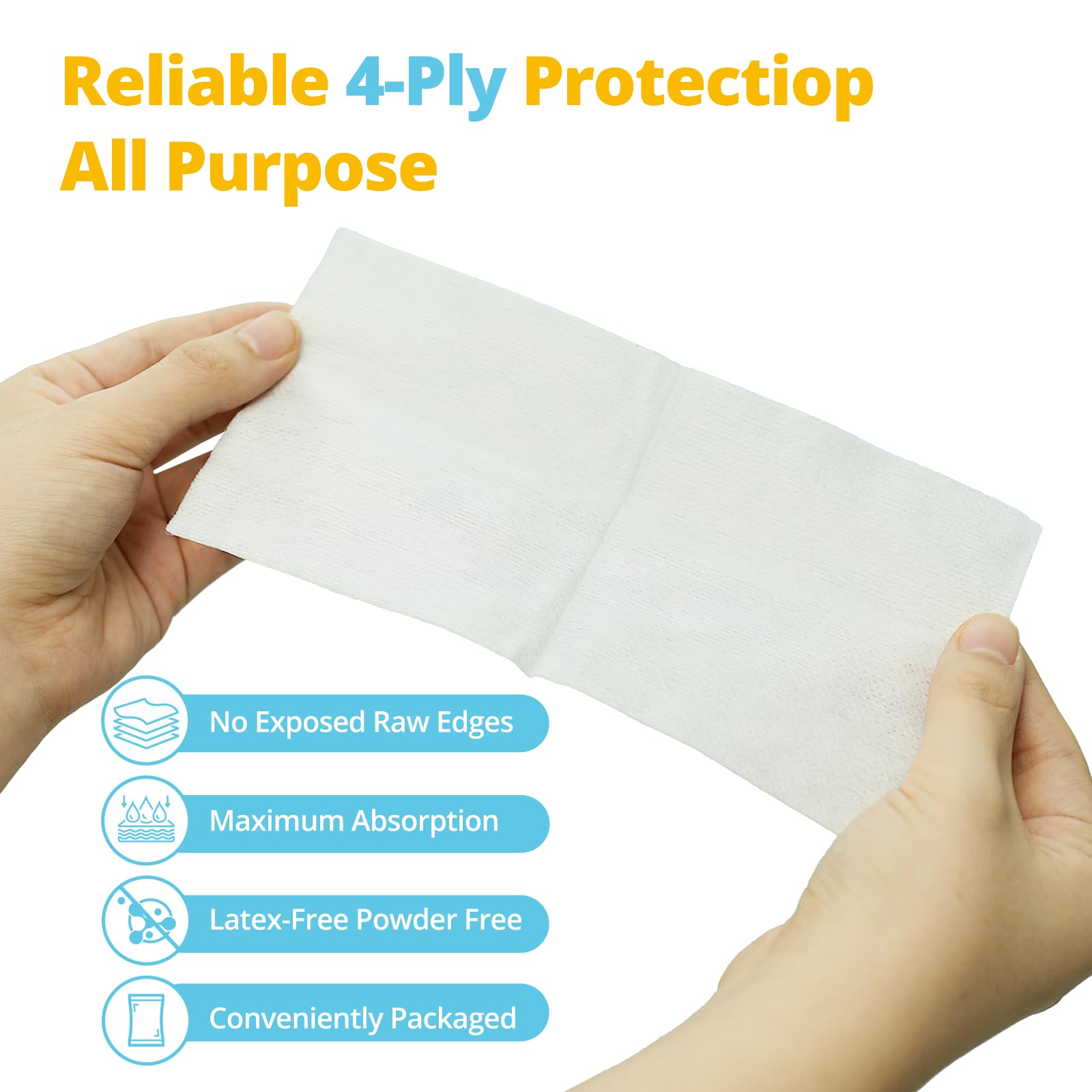 Jointown Gauze Pads 4" x 4", 400 Pcs Non-Woven 4-Ply Gauze Sponges Non Stick, All-Purpose Non-Sterile Highly Absorbent for Dental Wound Care for First Aid Kit/Medical Facilities, (2 Packs of 200) — Amazon image 5