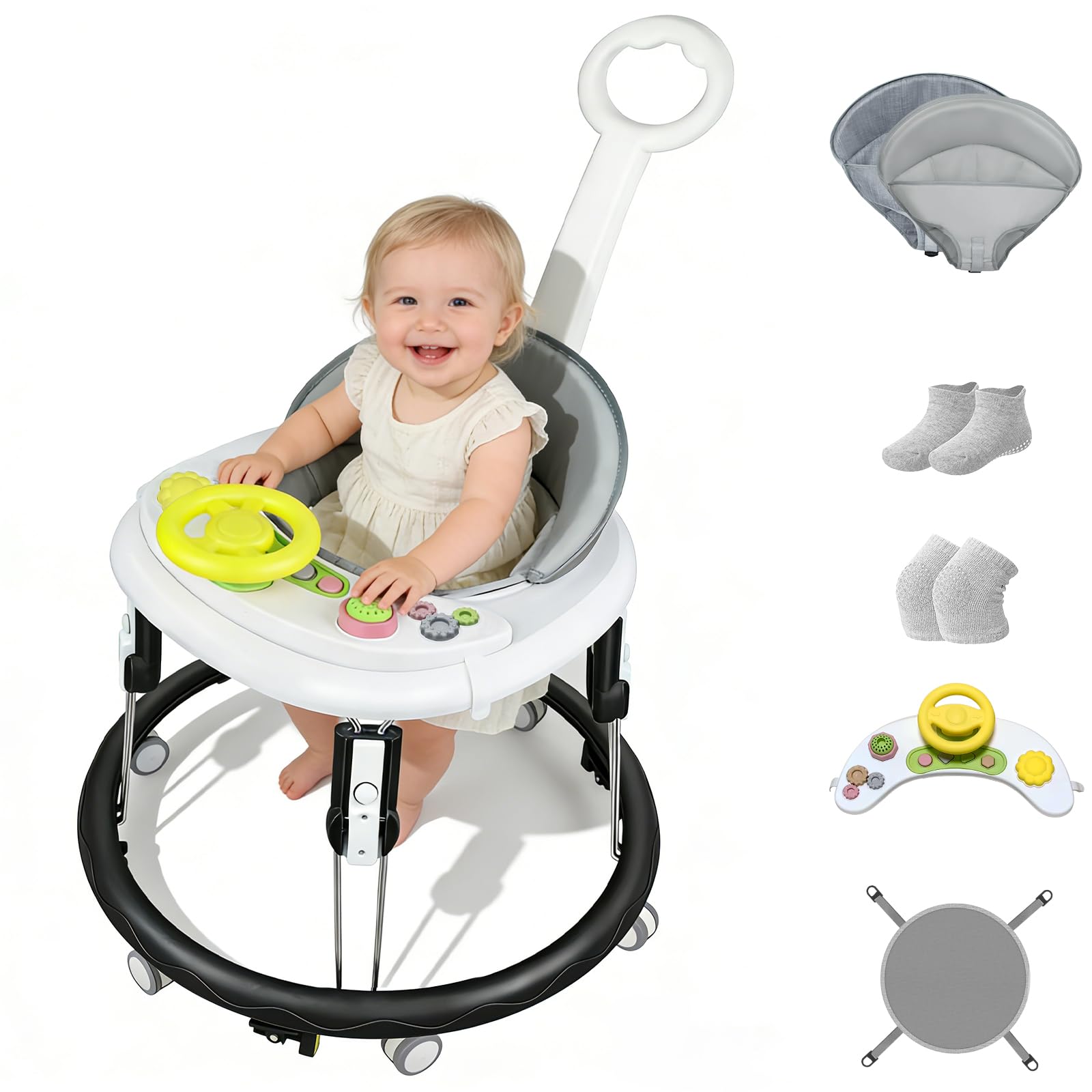 Foldable Baby Walker for Boys and Girls 5-in-1 Baby Walker with Wheels Adjustable Height Toddler Activity Walker with