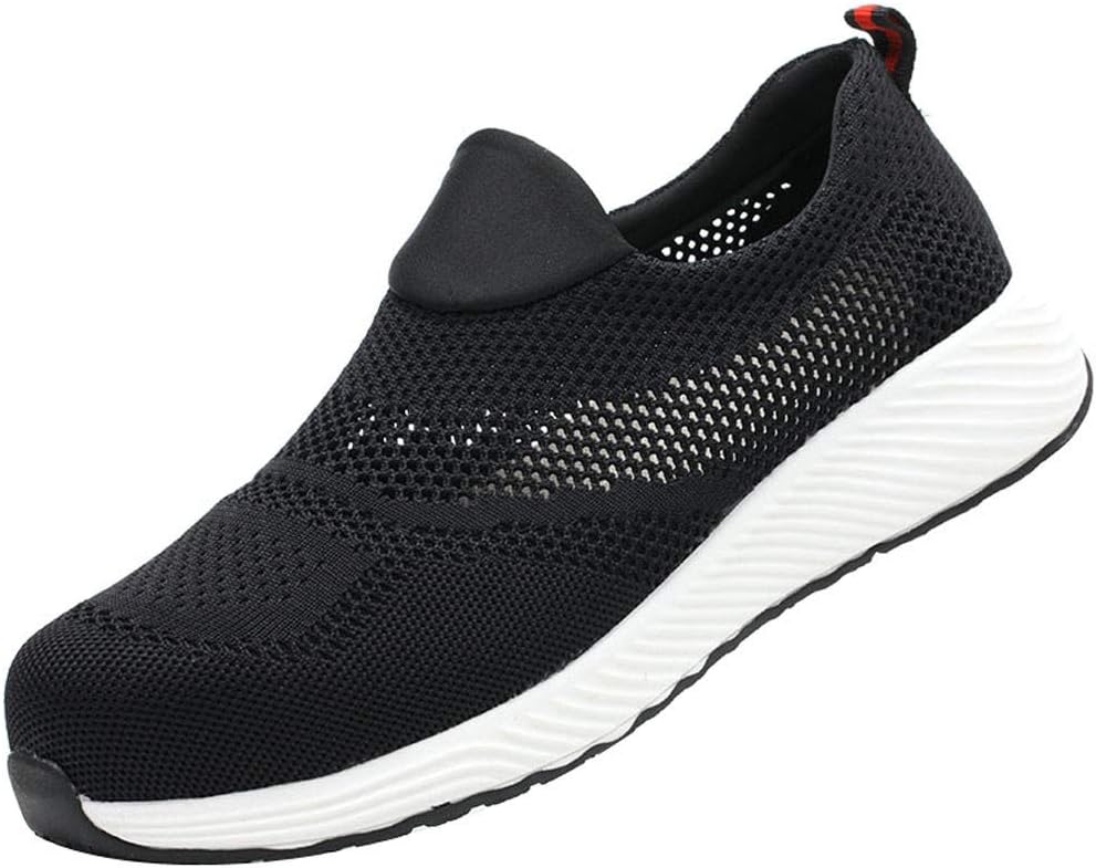 TnaIolral Men Safety Shoes Breathable Flying Woven Mesh Steel Toe Cap Work Sneaker