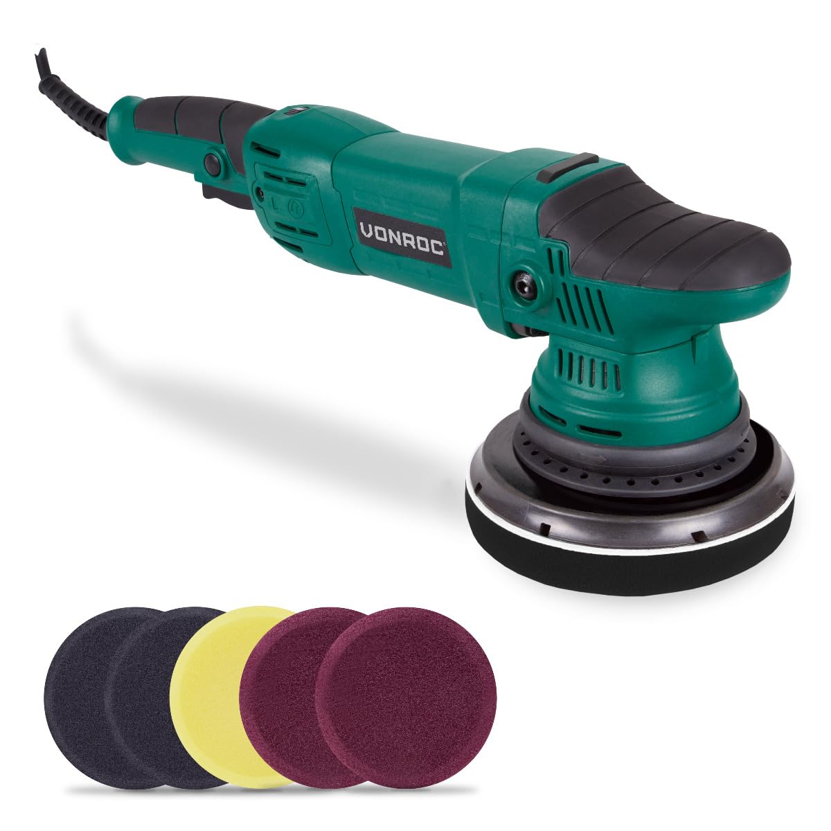 VONROC Polisseuse Excentrique 1050W, polisseuse voiture bateau, 7 disques 150mm