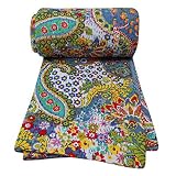Multicolor New Gudri Twin Size Kantha Stitch Quilt Pure Cotton Bed Spread India 88 X 62