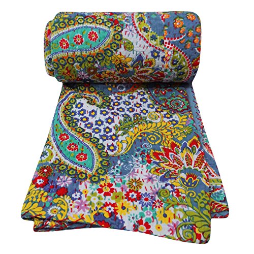 Multicolor New Gudri Twin Size Kantha Stitch Quilt Pure Cotton Bed Spread India 88 X 62 #TOP1