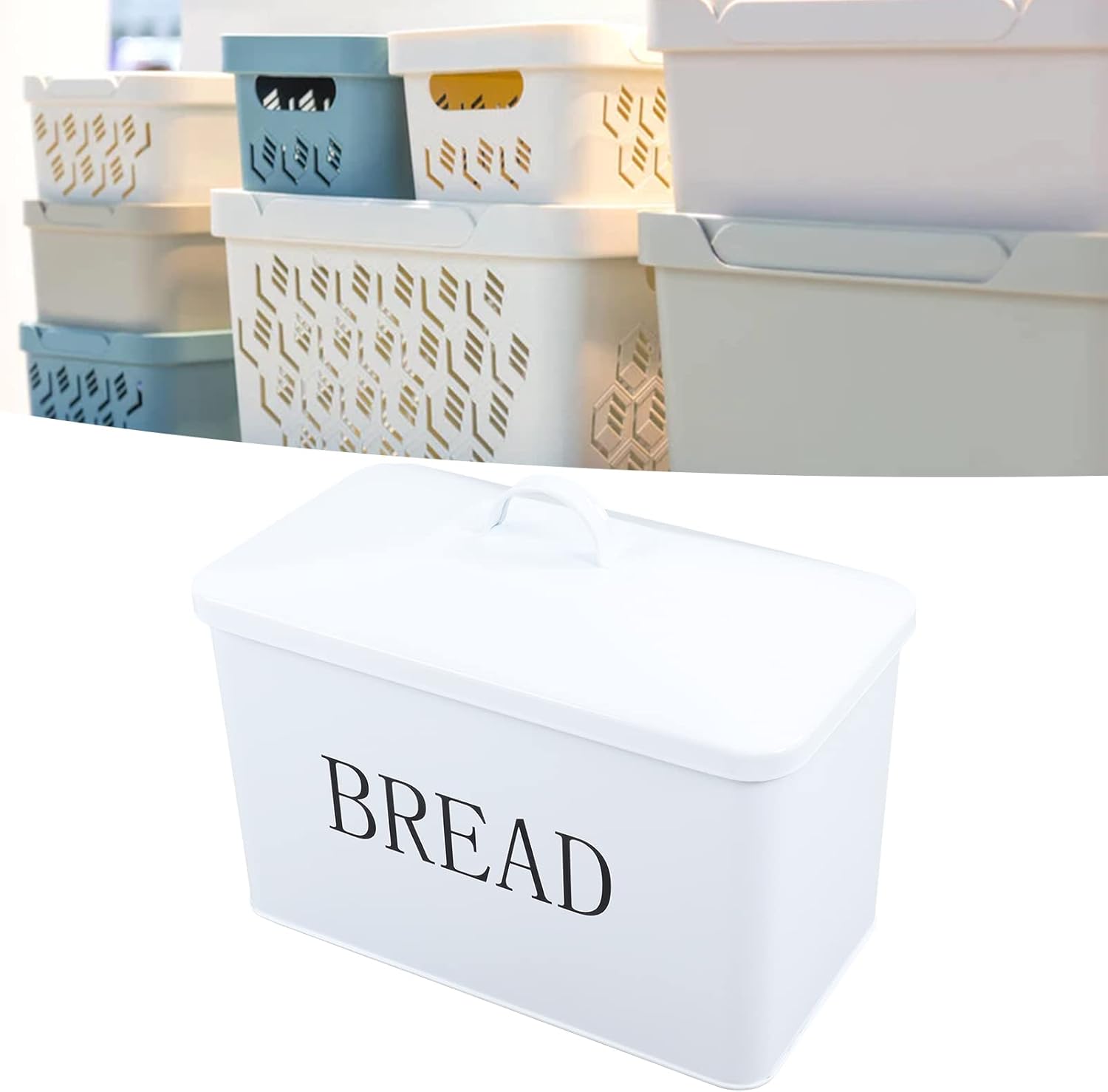 Bread Box for Kitchen Counter, 13.98 X 6.89 X 10.83in Large Capacity Metal Bread Storage Container, Portable Bread Holder with Nonslip Base for Kitchen Lover