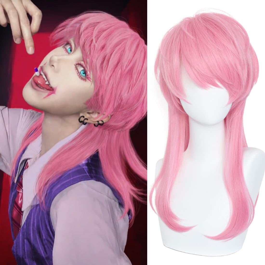 LABEAUTÉ Anime Pink Cosplay Wig for Male Men Unisex Long Fluffy Layered Cosplay Wig LABEAUTÉ Anime Pink Cosplay Wig for Male Men Unisex Long Fluffy Layered Cosplay Wig