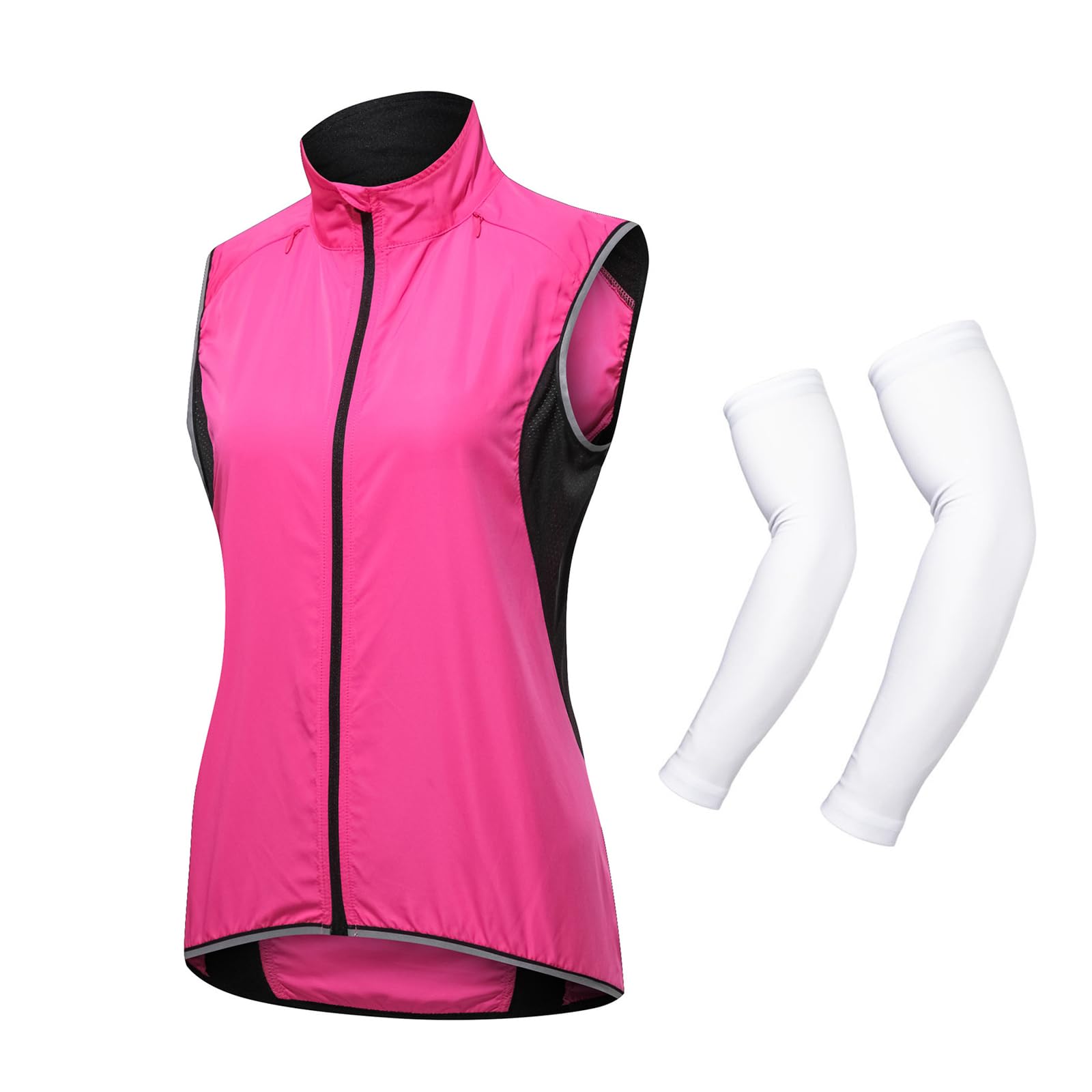 ARMAAN wasserdichte regensichere Fahrradweste für Damen Warnweste mit Stehkragen reflektierende Softshell-Laufjacke atmungsaktive Sonnenschutzweste mit Ärmeln,Pink-3XL