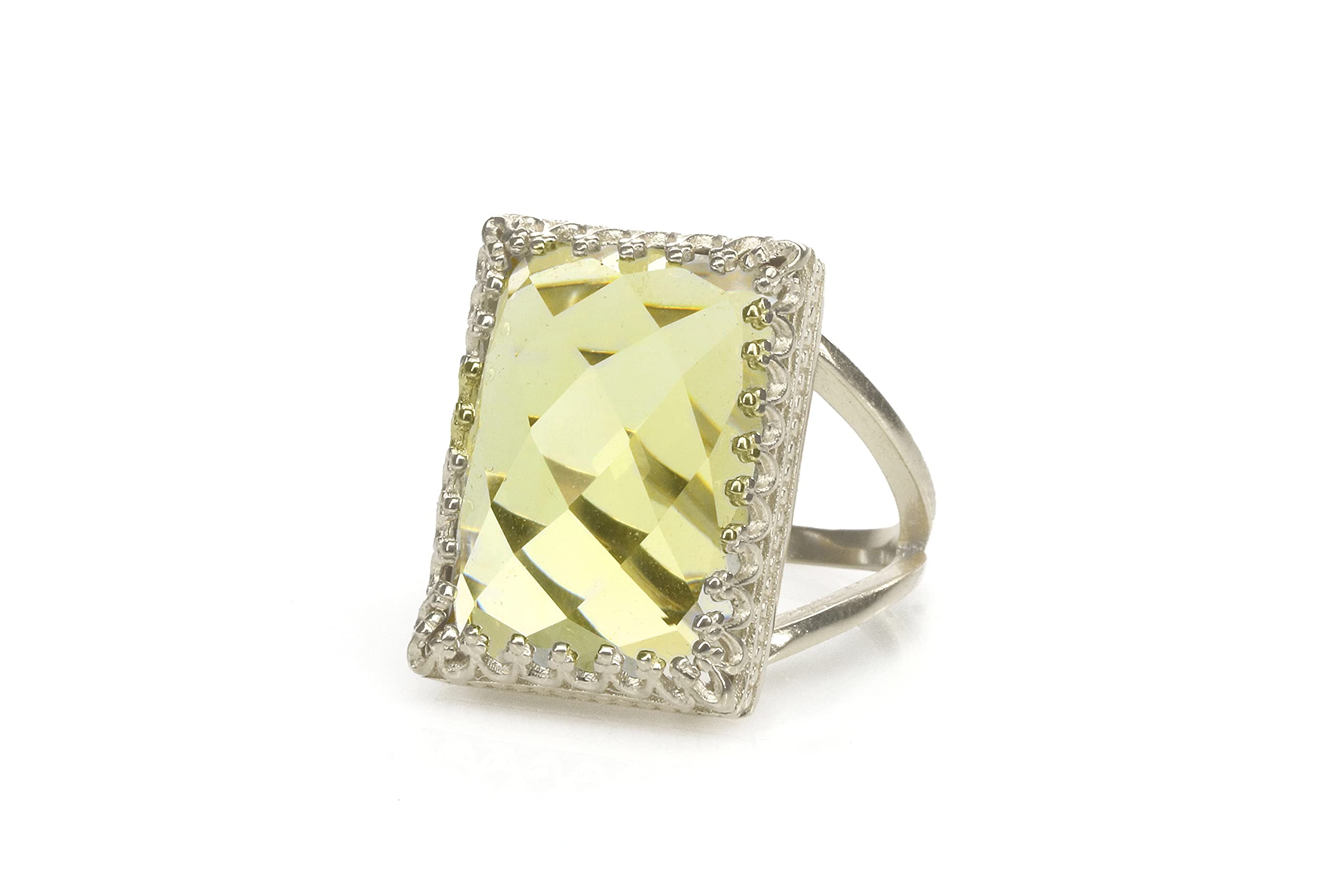 Anillo Único de Cuarzo Amarillo de Anemone Jewelry - Cuarzo Limón de en Plata de Ley 925 - Hermosos Anillos de Declaración para Mujeres - Joyas para Bodas, Fiestas, Compromisos - Hecho a Mano