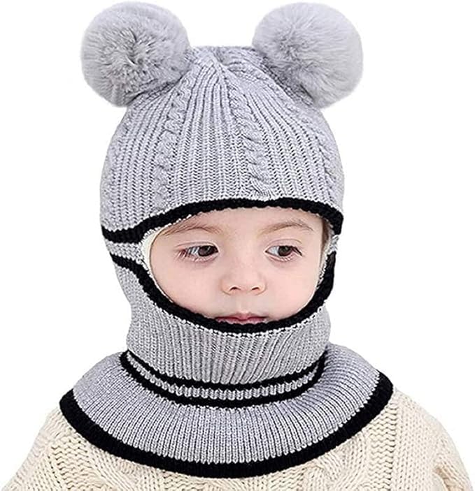 Image of Toddler Winter Hat With Scarf and Earflap Hood - Fleece Lined Monkey Cap for Baby and Kids (6 Months to 7 Years)