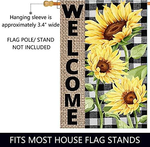 Surfapans Summer House Flag Sunflower Welcome 28X40 Inch Double Sided Outside Buffalo Check Plaid Burlap Outdoor Yard Large Flags Seasonal Porch Holiday Decoration #TOP6