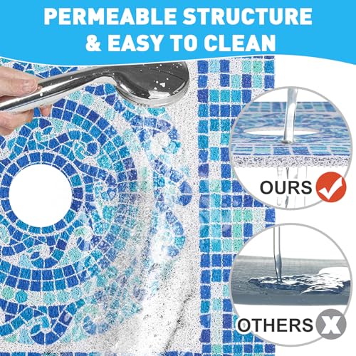 Image of Square Shower Mat Non Slip: 24 x 24 Inch Soft Loofah Shower Stall Mat with Center Drain Hole - Secure Stand Up Shower Grip Pad for Inside Shower