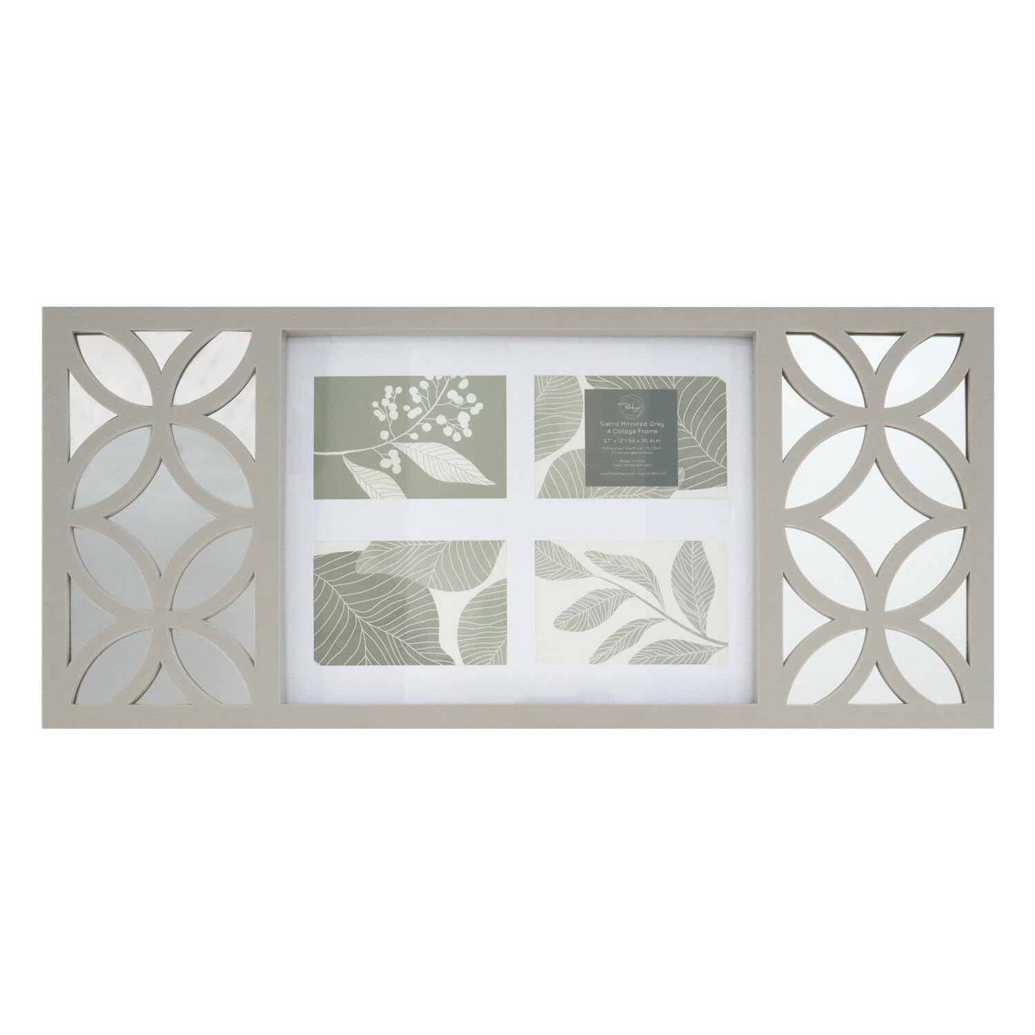DEENZ 4 Multi Photo Frame Mirrored Grey Collage Frame Grey Aperture Collage Picture Frame 6X4 Wood Look 3D Wall Display Decor