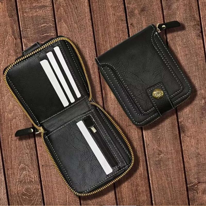 Mens Wallet PU Leather Credit Card Holder Zipper Slim Coin Bags Bussiness Purse (Black)4