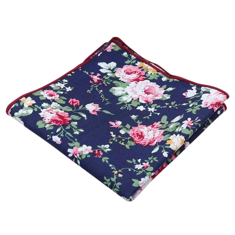 Db Dickie Bow Boys Blue Floral Luxury Cotton Pocket Square (Blue Floral) - Suitable For Formalwear, Office, Weddings, Parties, Grooms & Groomsmen Outfits