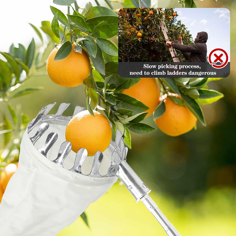 Cueille Fruit Telescopique,Cueille Fruit,Cueille Fruit Télescopique,4.2M Cueilleur de Fruits avec Manche télescopique, cueilleur de Fruits avec Manche télescopique léger en Acier Inoxydable