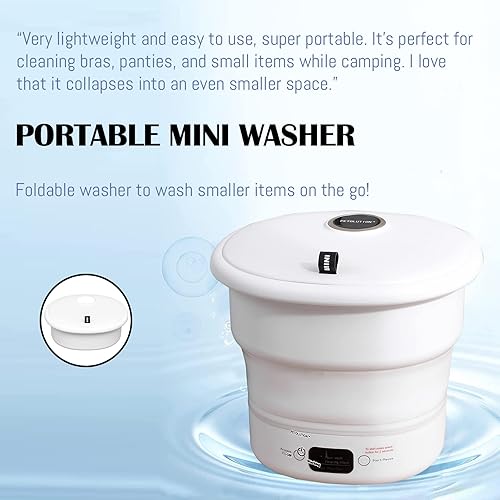 Miniatura 2 de Mini lavadora portátil  Pequeña lavadora plegable para ropa  Para camping, RV, viajes, espacios pequeños (blanco)