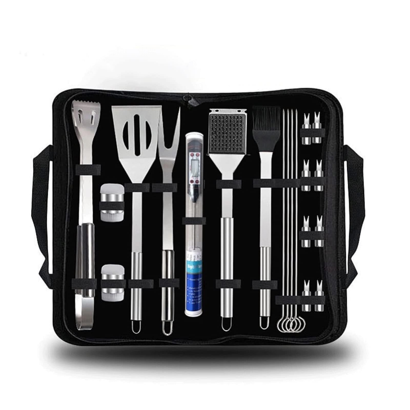 MRKU Grillbesteck-Set, Grillzubehör aus Edelstahl, 20-teiliges Outdoor-Grillset, tragbares Grillbesteck, Grillwerkzeuge in Lebensmittelqualität