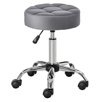 HOMCOM Round Rolling Stool, Height Adjustable Vanity Chair, Grey