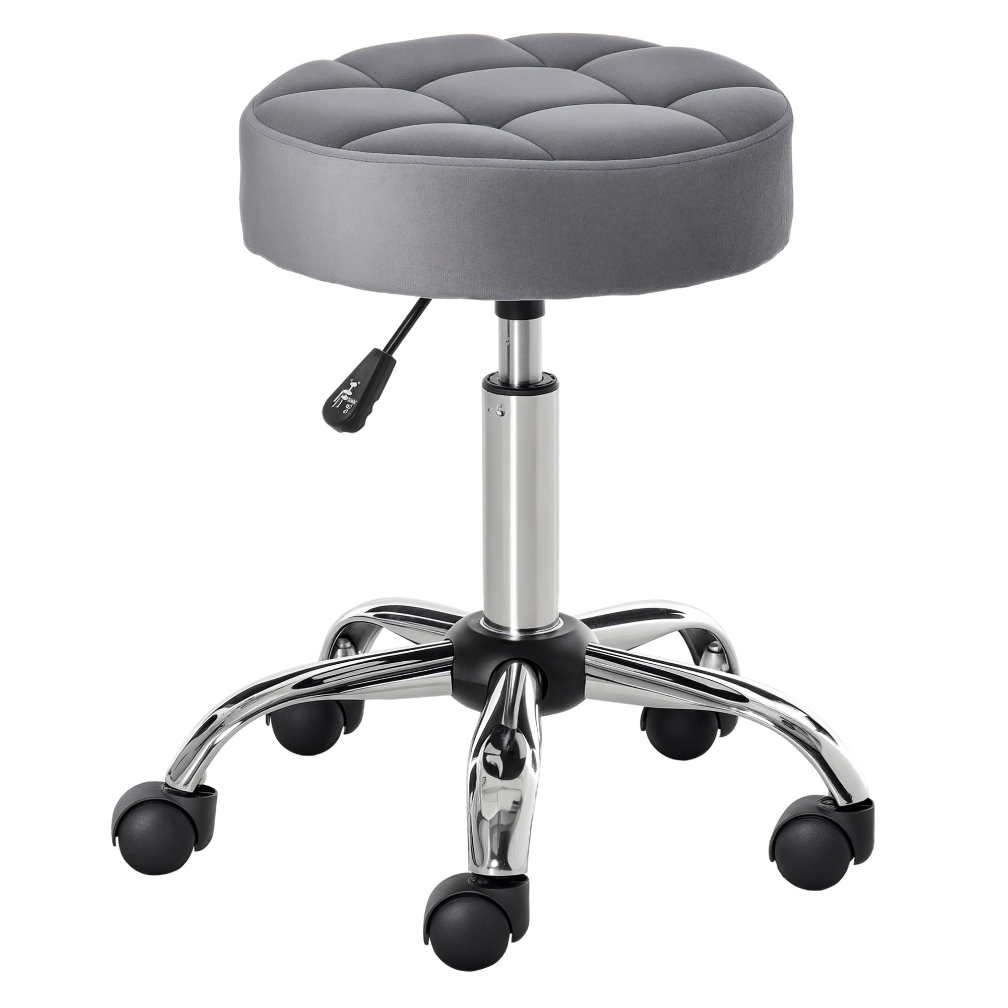 HOMCOM Salonstuhl mit Rädern Höhenverstellbar 35 x 35 x 49-61 cm Hellgrau