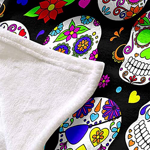 Couverture microfibre douce crâne coloré pour soirées canapé