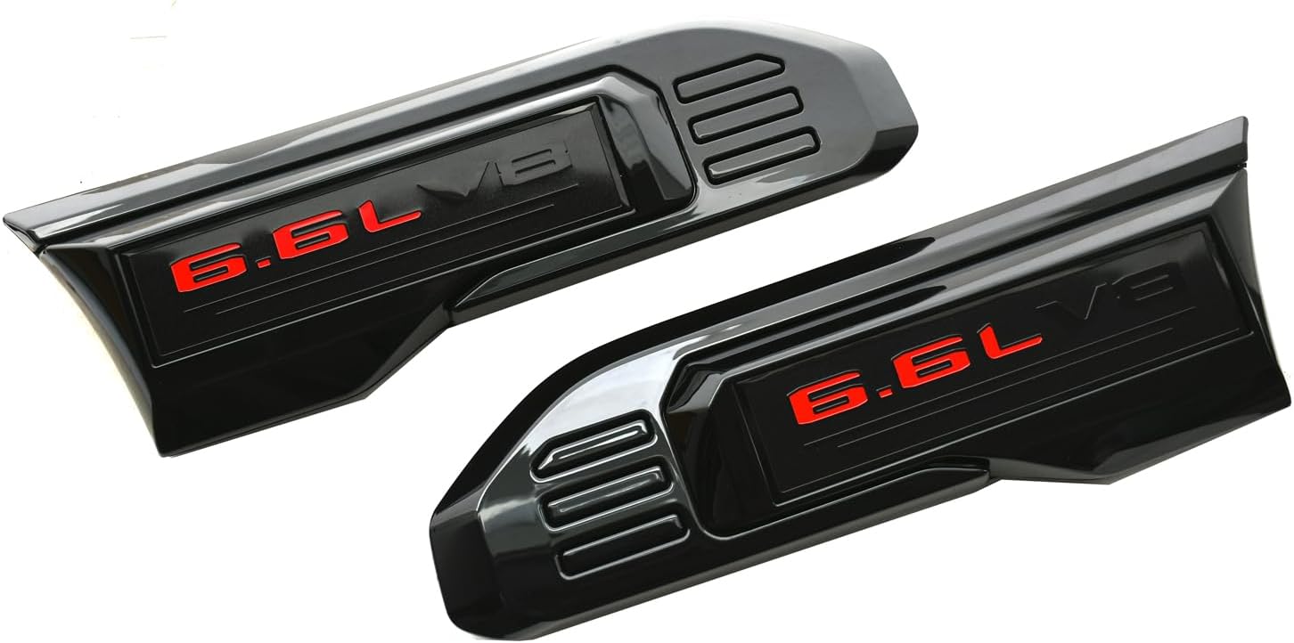 Pair Custom Vents 3D Badge Emblems 6.6L USA Flag Replacement for 2024-2025 2500HD 3500HD 6.6L Gas V8 Vents 86790678 (6.6L V8 Black Red)