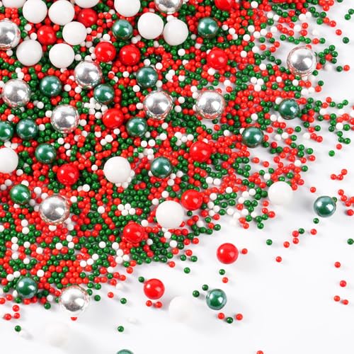 Décors Sucrés Noël 130 g - Perles comestibles Décorations en Sucre pour Gâteaux, Bûches, Cupcakes