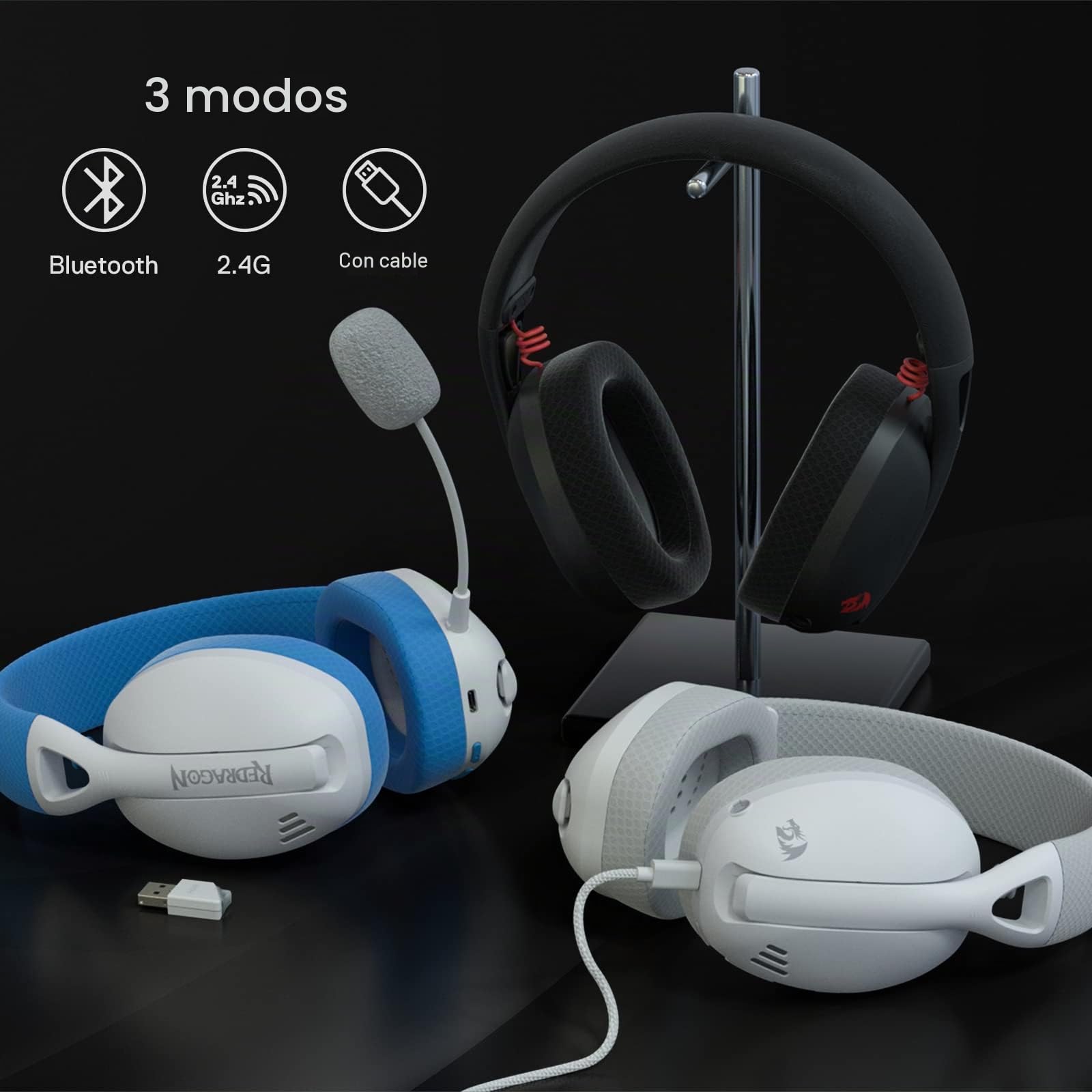 Redragon H848 Auriculares inalámbricos BT para Juegos - Ligeros - Sonido Envolvente 7.1 - Controladores de 40MM - Micrófono Desmontable - Multiplataformas para PC, PS5/4/3, NS, Móviles
