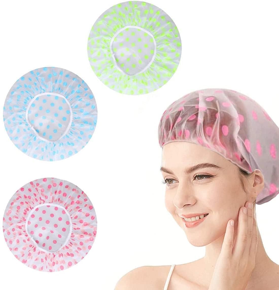 Shower Cap, 3 Pcs Waterproof Reusable Shower Caps Bath Hair Hat for Women Men Kids (Multicolor)-image-23