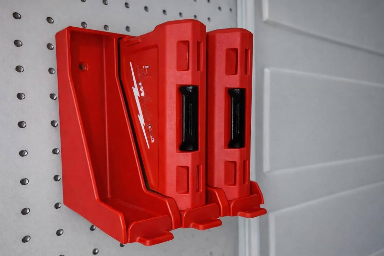 Wall Mount Drill Bit Case Holder Compatible with Milwaukee Packout Bit Case, Heavy Duty Tool Organizer Rack for Garage Pegboard or Wall, Space-Saving Storage Bracket for Milwaukee Accessories (Red)