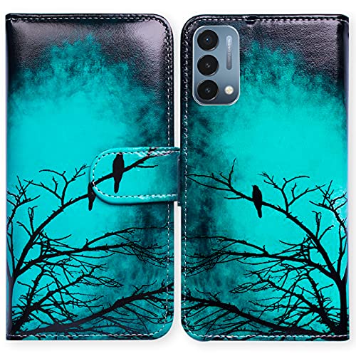 Image of Bcov Case for OnePlus Nord N200 5G, Black Bird Green Leather Flip Phone Case Wallet Cover with Card Slot Holder Kickstand for OnePlus Nord N200 5G