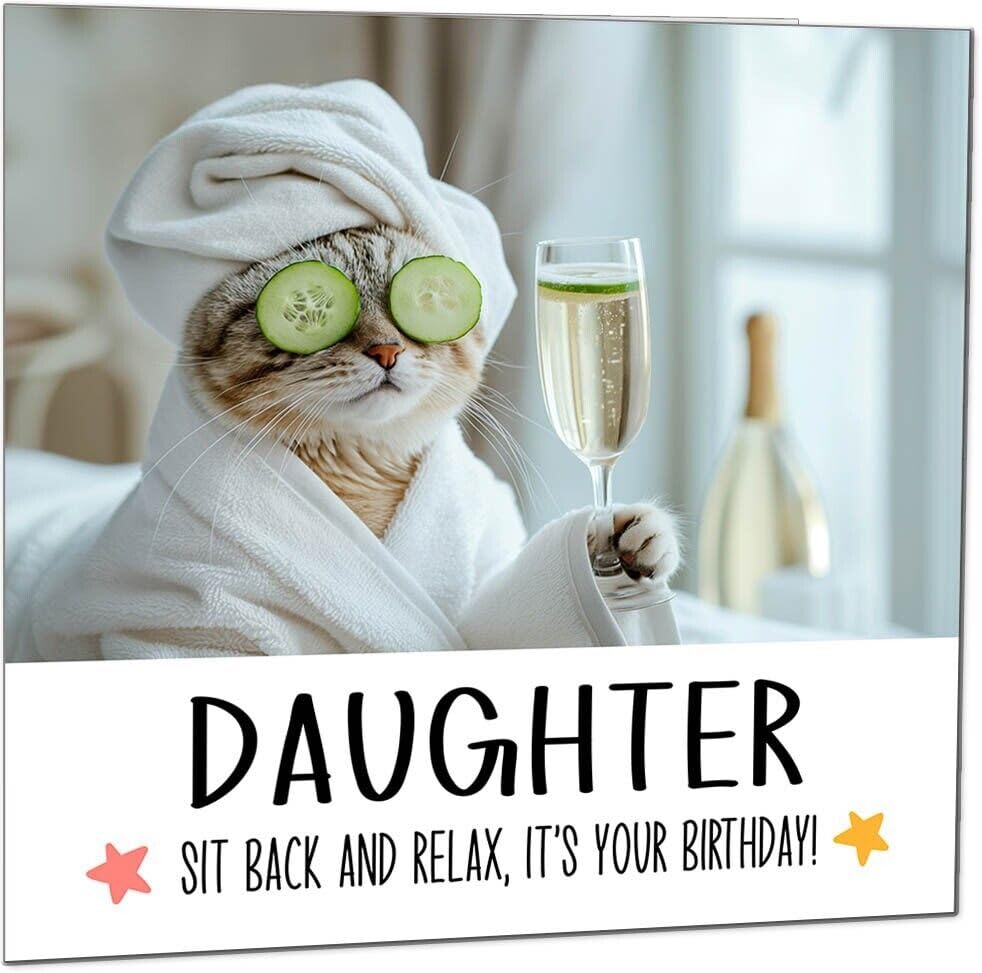 Daughter Birthday Card - Sit back and Relax Cat Spa - Funny Birthday Cards for Daughter